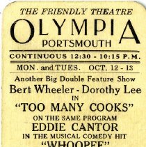 Olympia, Portsmouth [schedule Oct. 12-17, 1931] The Friendly Theatre.
Colonial, Portsmouth, N.H. [schedule Oct. 12-17, 1931] Enjoy a First Run Picture.